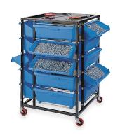 2ZMJ6 Bin Trolley System, w/20 Blue Tilt Bins