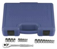 33M308 Socket Set, SAE/Metric, 12 Pt, 1/4 Dr, 19 Pc