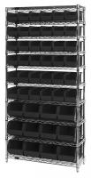 33Z146 Bin Shelving, Wire, 36X14, 48 Bins, Black