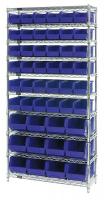 33Z147 Bin Shelving, Wire, 36X14, 48 Bins, Blue