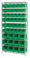 33Z148 Bin Shelving, Wire, 36X14, 48 Bins, Green