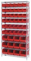 33Z150 Bin Shelving, Wire, 36X14, 48 Bins, Red