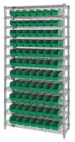 33Z154 Bin Shelving, Wire, 36X12, 77 Bins, Green