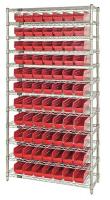 33Z156 Bin Shelving, Wire, 36X12, 77 Bins, Red