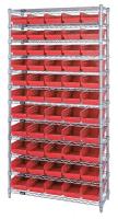 33Z162 Bin Shelving, Wire, 36X12, 55 Bins, Red