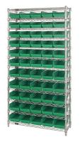 33Z170 Bin Shelving, Wire, 36X24, 55 Bins, Green