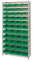 33Z176 Bin Shelving, Wire, 36X12, 44 Bins, Green