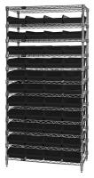 33Z180 Bin Shelving, Wire, 36X18, 44 Bins, Black