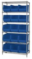 33Z185 Bin Shelving, Wire, 36X18, 15 Bins, Blue