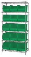 33Z186 Bin Shelving, Wire, 36X18, 15 Bins, Green