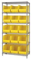 33Z189 Bin Shelving, Wire, 36X18, 15 Bins, Yellow