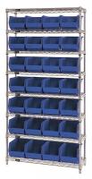 33Z193 Bin Shelving, Wire, 36X12, 28 Bins, Blue