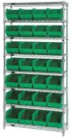 33Z194 Bin Shelving, Wire, 36X12, 28 Bins, Green