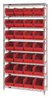 33Z196 Bin Shelving, Wire, 36X12, 28 Bins, Red