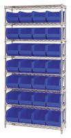 33Z199 Bin Shelving, Wire, 36X14, 28 Bins, Blue