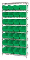 33Z201 Bin Shelving, Wire, 36X14, 28 Bins, Green