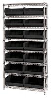 33Z205 Bin Shelving, Wire, 36X14, 14 Bins, Black