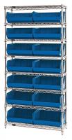 33Z206 Bin Shelving, Wire, 36X14, 14 Bins, Blue