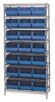 33Z212 Bin Shelving, Wire, 36X18, 21 Bins, Blue