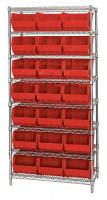 33Z215 Bin Shelving, Wire, 36X18, 21 Bins, Red