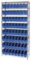 33Z217 Bin Shelving, Wire, 36X12, 64 Bins, Blue