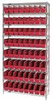 33Z218 Bin Shelving, Wire, 36X12, 64 Bins, Red