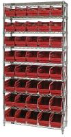 33Z221 Bin Shelving, Wire, 36X12, 40 Bins, Red