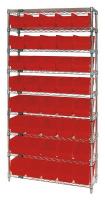 33Z230 Bin Shelving, Wire, 36X24, 40 Bins, Red