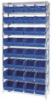 33Z232 Bin Shelving, Wire, 36X12, 32 Bins, Blue