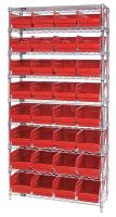33Z233 Bin Shelving, Wire, 36X12, 32 Bins, Red