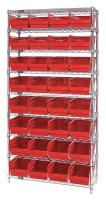 33Z236 Bin Shelving, Wire, 36X18, 32 Bins, Red