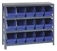 33Z239 Bin Shelving, Solid, 36X12, 15 Bins, Blue