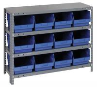 33Z240 Bin Shelving, Solid, 36X12, 12 Bins, Blue