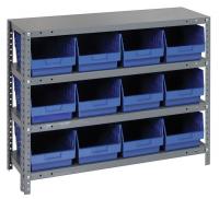 33Z248 Bin Shelving, Solid, 36X18, 12 Bins, Blue