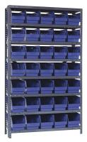 33Z251 Bin Shelving, Solid, 36X18, 35 Bins, Blue