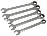 34D937 Ratcheting Wrench Set, Combo, Metric, 5 Pc