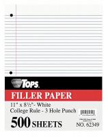 35W921 Filler Paper, 11x8-1/2 In, College, Pk 500