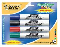35Y002 Dry Erase Marker, Blk, Blu, Grn, Red, Pk 4
