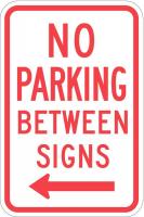 36A836 Sign, No Parking Between Signs, 18 x12 In