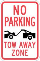 36A841 Sign, No Parking Tow Away Zone, 18 x12 In