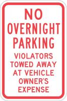 36A844 Sign, No Overnight Parking , 18 x12 In
