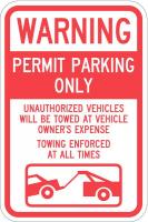 36A857 Sign, Warning Permit Parking, 18 x12 In