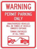 36A858 Sign, Warning Permit Parking, 24 x18 In