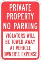 36A888 Sign, Private No Parking, 18 x12 In