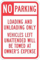 36A904 Sign, No Parking Loading, 18 x12 In