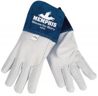 36J033 Glove, MIG/TIG, Goatskin, White/Blue, XL, PR
