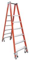 36Y460 Twin Platform Stepladder, 6 ft., Casters