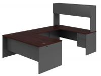 38C548 Desking, 108 In.D, Mahogany/Charcoal