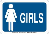 38H996 Restroom Sign, Eng, Alum, 7 x10 in, Wht/Blue