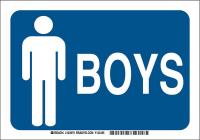 38J005 Restroom Sign, Eng, Poly, 7 x10 in, Wht/Blue